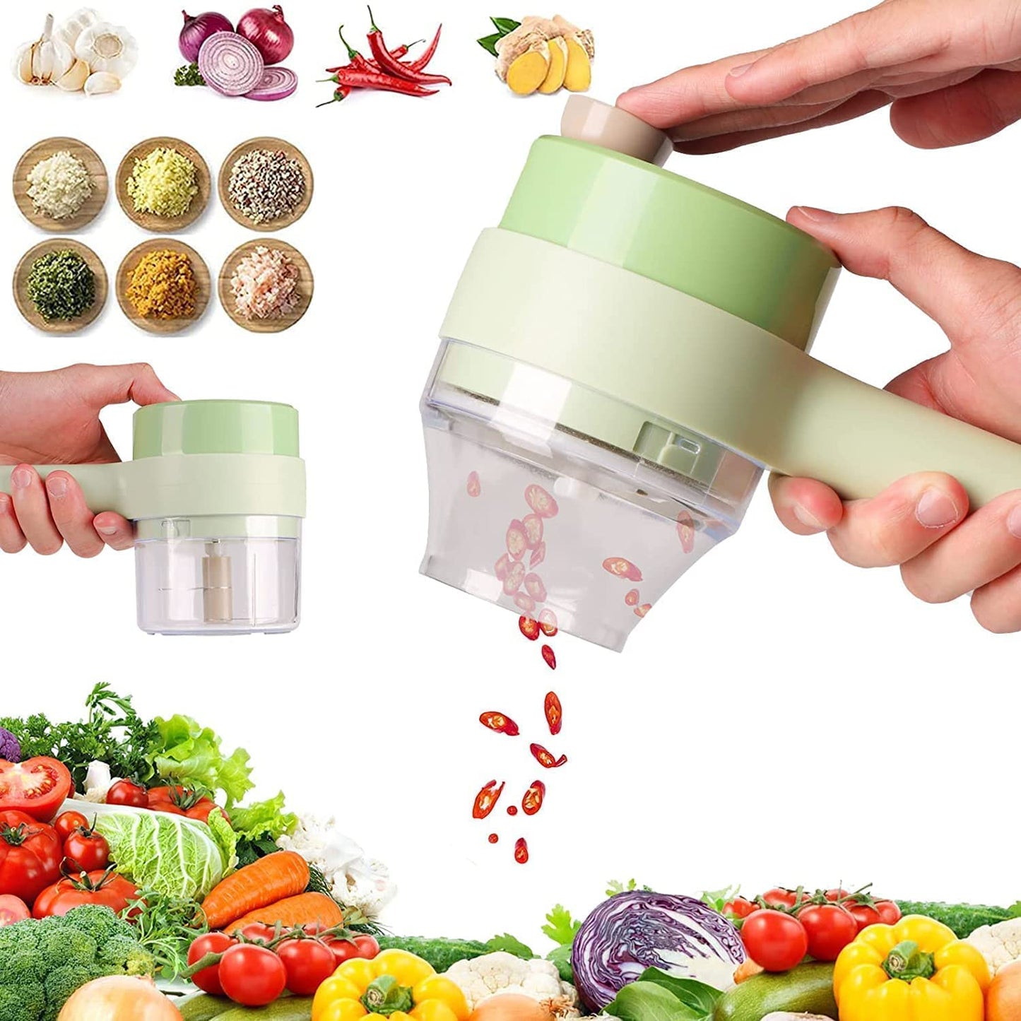 4-in-1 Handheld Electric Vegetable Cutter Set Food Chopper