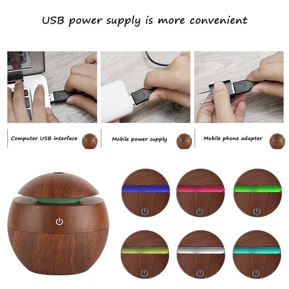 Wooden Cool Mist Humidifiers Essential Oil Diffuser Aroma Air Humidifier with Colorful Change for Car, Office, Babies, humidifiers for Home, air humidifier for Room
