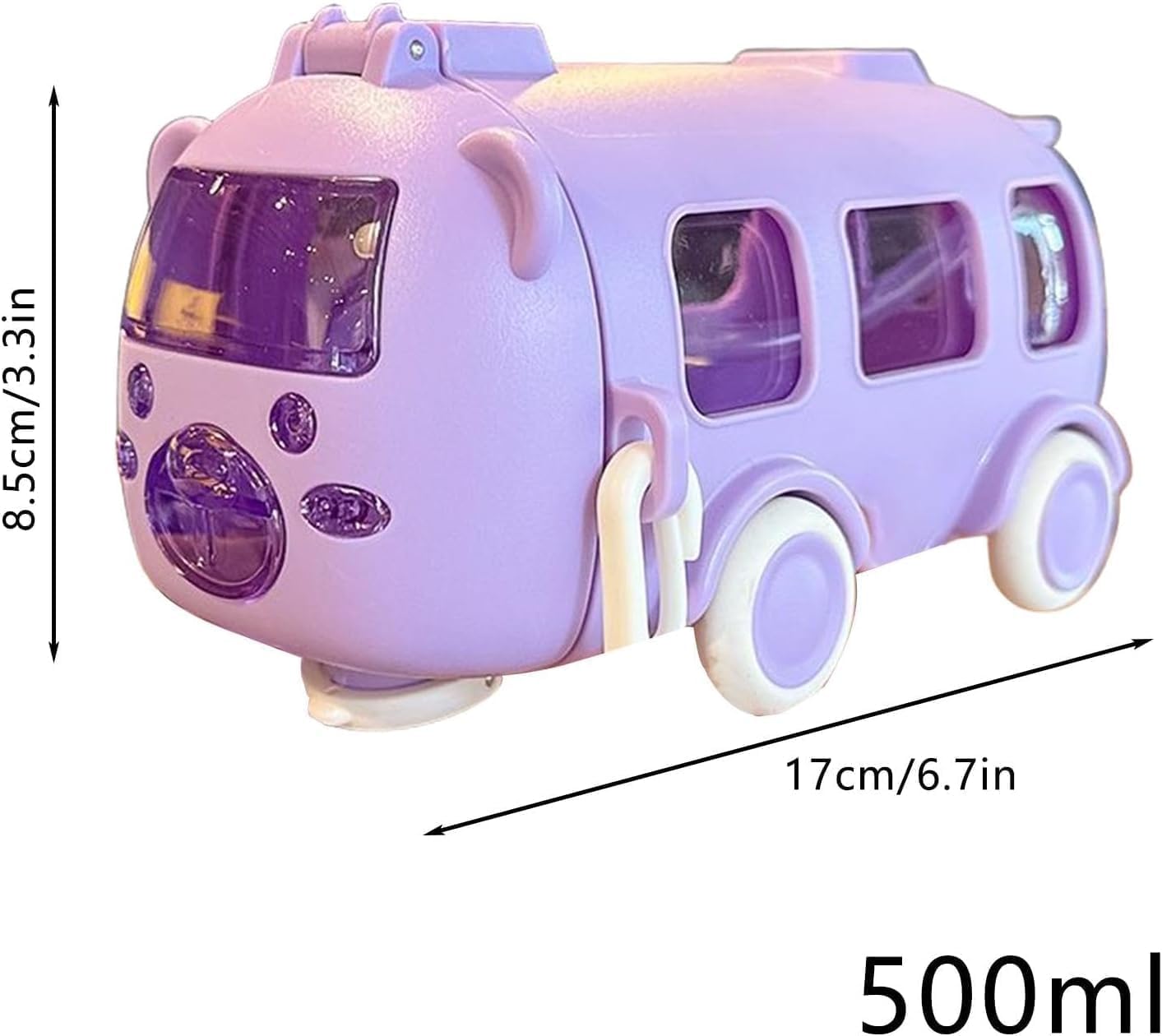 Bus Water Bottle For Kids With Strap, Sipper, & Straw, Leakproof 500 Ml
