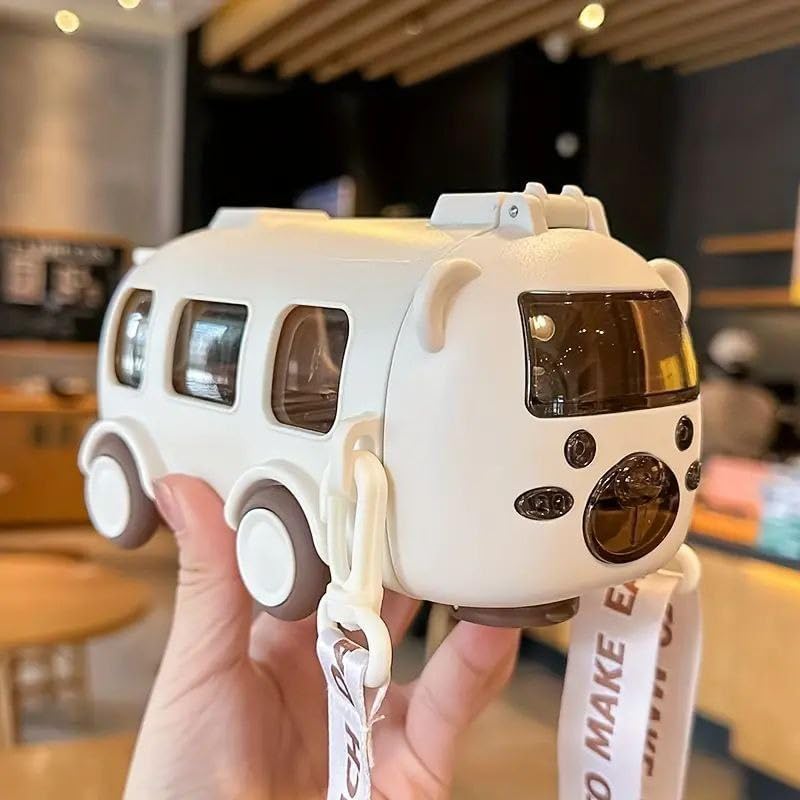 Bus Water Bottle For Kids With Strap, Sipper, & Straw, Leakproof 500 Ml