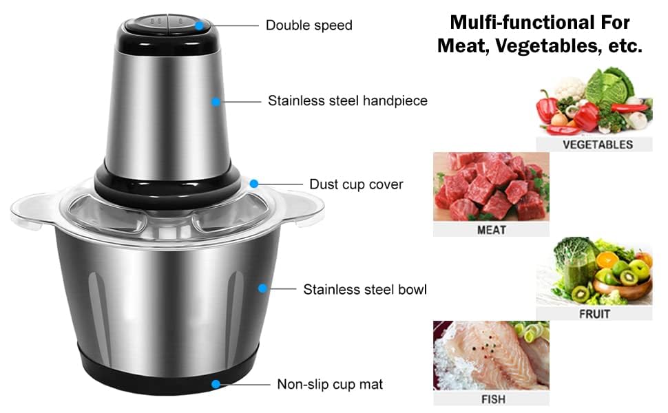 Electric Meat Grinder 2L Stainless Steel Electric Meat Chopper Food Processor