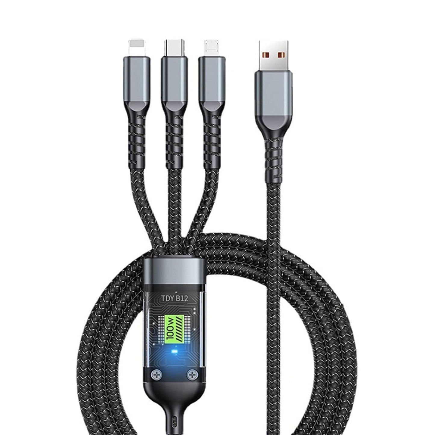 3in1 100W USB Cable Fast Charging Transparent Luminous 100watt Super Charging Cable LED Indicator