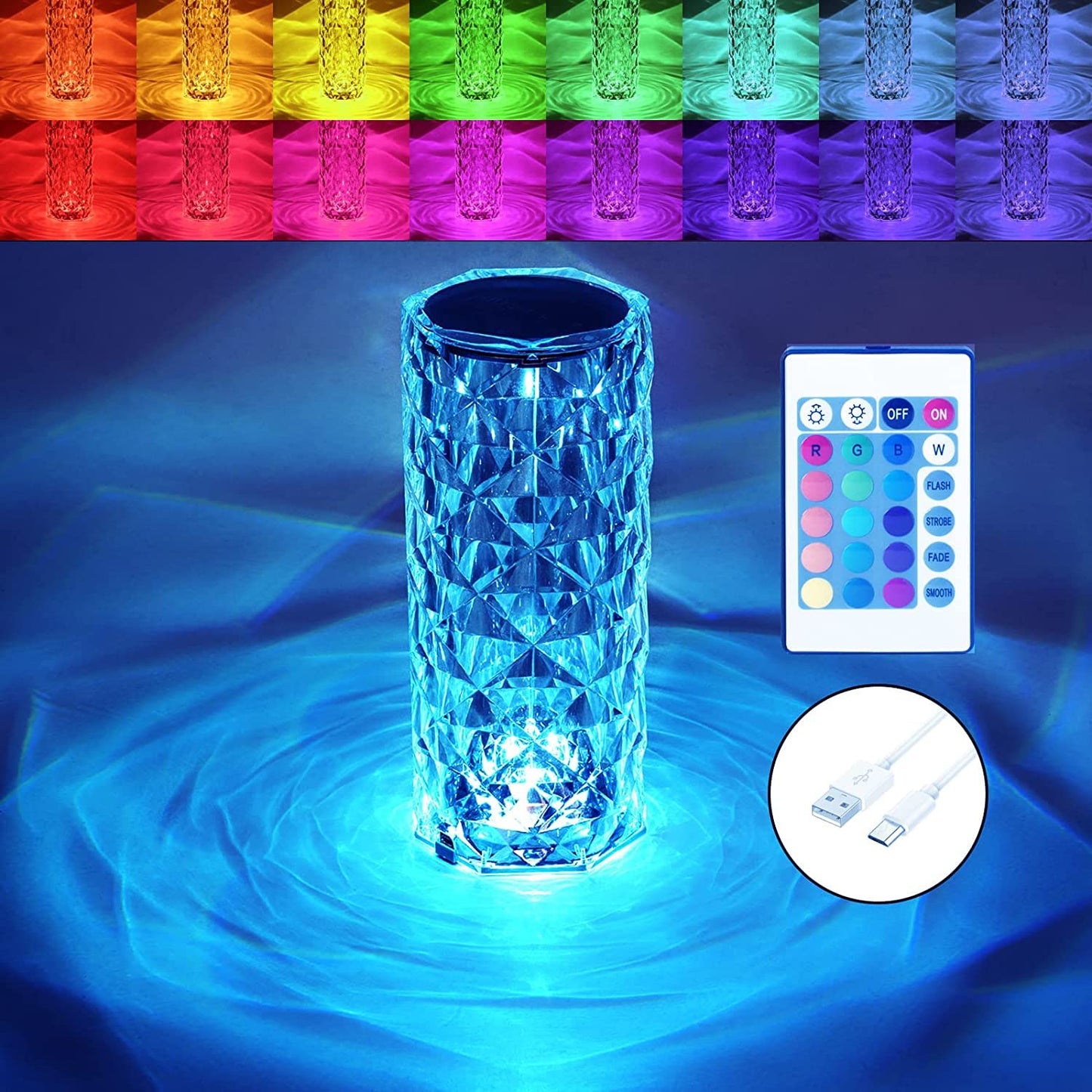 Rose Diamond Crystal Touch Desk Lamp 16 Colors Changing Rose LED Table Lamp night light