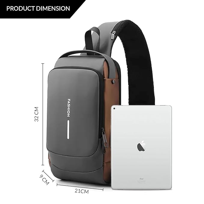 Crossbody Sling Bag For Men Women, Anti-Theft Fashion Chest Bag with USB Charging Port, Waterproof Shoulder Bag