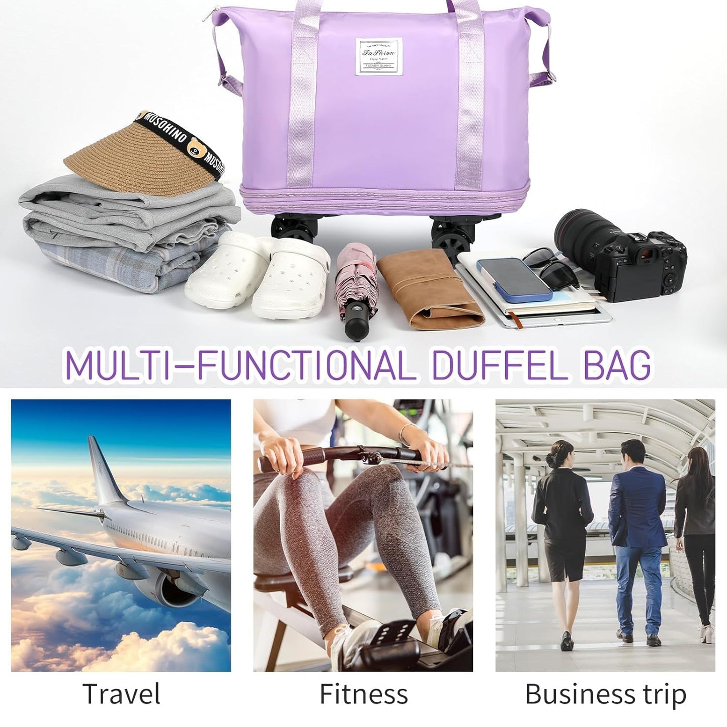 Rolling Duffle Bag with Wheels, Expandable Foldable Duffle Bag with Wheels and Handle for Travel, Rolling Luggage Bag Carry on Bag, Wheeled Travel Bag