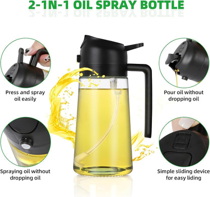 2-in-1 Oil Dispenser and Sprayer with Handle, Leak-Proof Glass Oil Dispenser Spray Bottle