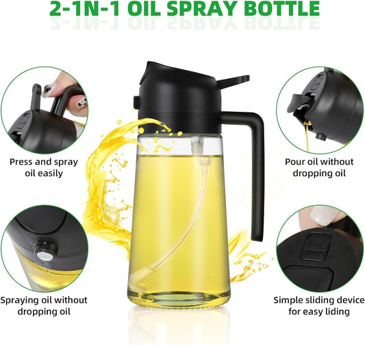 2-in-1 Oil Dispenser and Sprayer with Handle, Leak-Proof Glass Oil Dispenser Spray Bottle