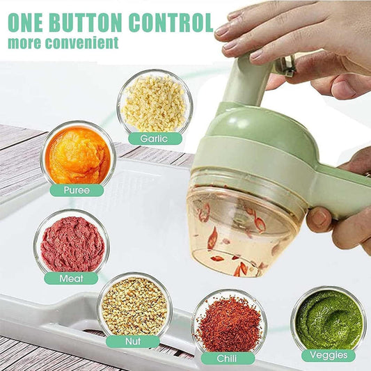 4-in-1 Handheld Electric Vegetable Cutter Set Food Chopper