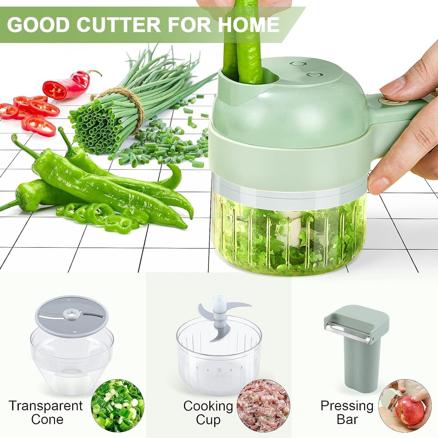 4-in-1 Handheld Electric Vegetable Cutter Set Food Chopper