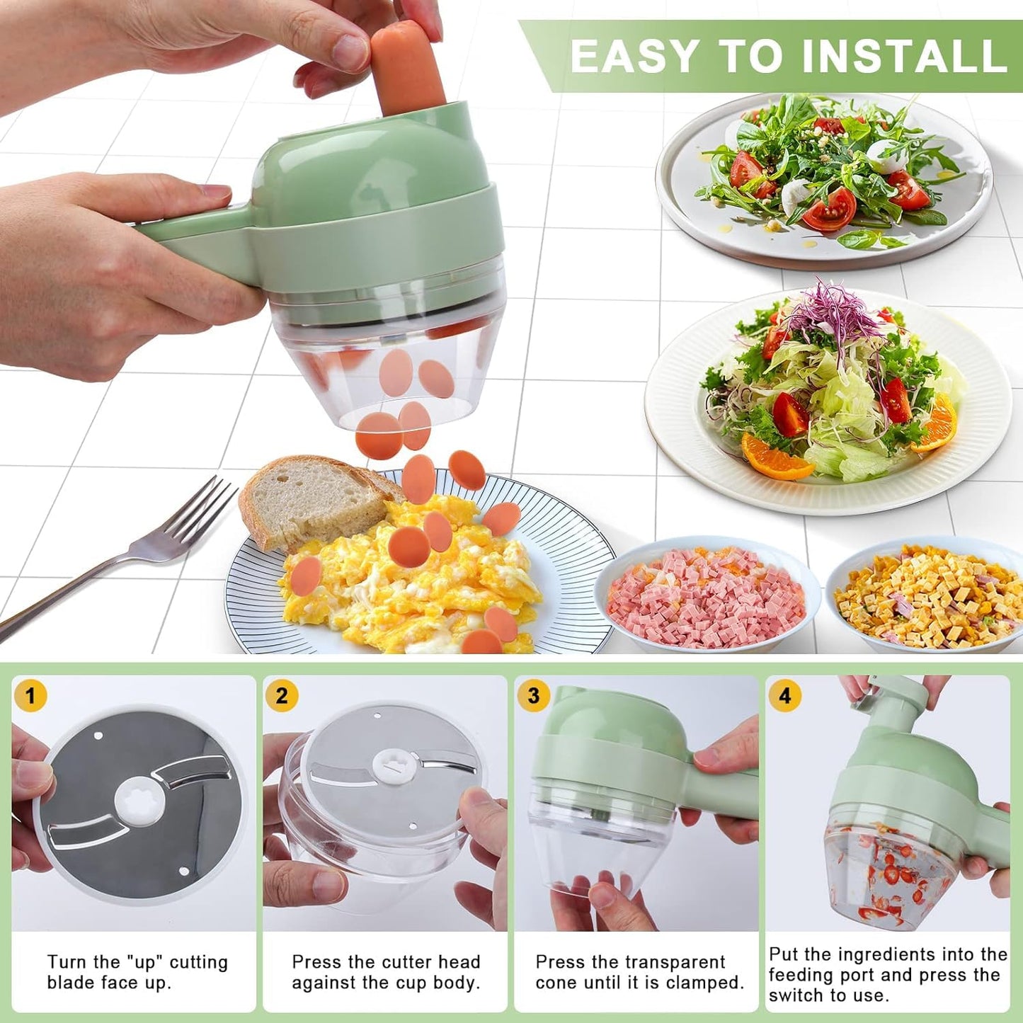 4-in-1 Handheld Electric Vegetable Cutter Set Food Chopper