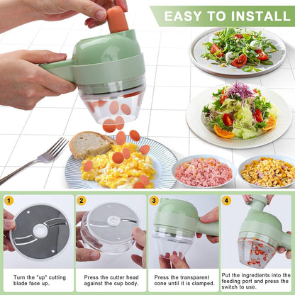 4-in-1 Handheld Electric Vegetable Cutter Set Food Chopper