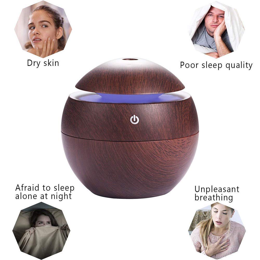 Wooden Cool Mist Humidifiers Essential Oil Diffuser Aroma Air Humidifier with Colorful Change  for Car, Office, Babies, humidifiers for Home, air humidifier for Room