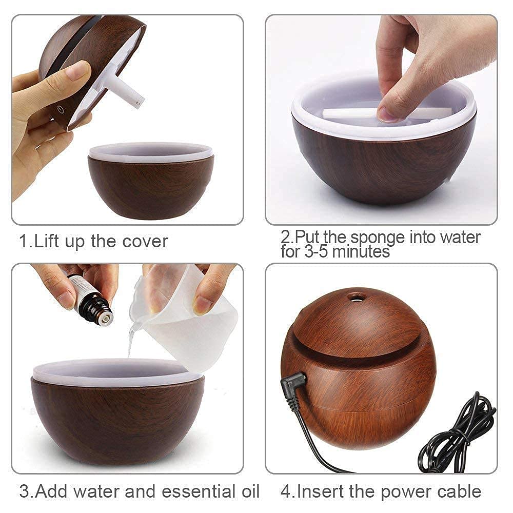 Wooden Cool Mist Humidifiers Essential Oil Diffuser Aroma Air Humidifier with Colorful Change  for Car, Office, Babies, humidifiers for Home, air humidifier for Room