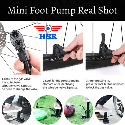 Portable Mini Foot Air Pump With High-Pressure Foot Pedal for Sports Balls, Bikes, Inflatables and More - Compact and Heavy Duty