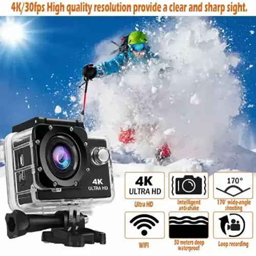 4K Wi-Fi Waterproof Sports Ultra HD DV Camera Body Sports & Action Camera  (Black)