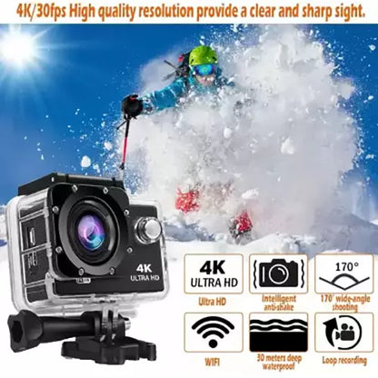 4K Wi-Fi Waterproof Sports Ultra HD DV Camera Body Sports & Action Camera  (Black)