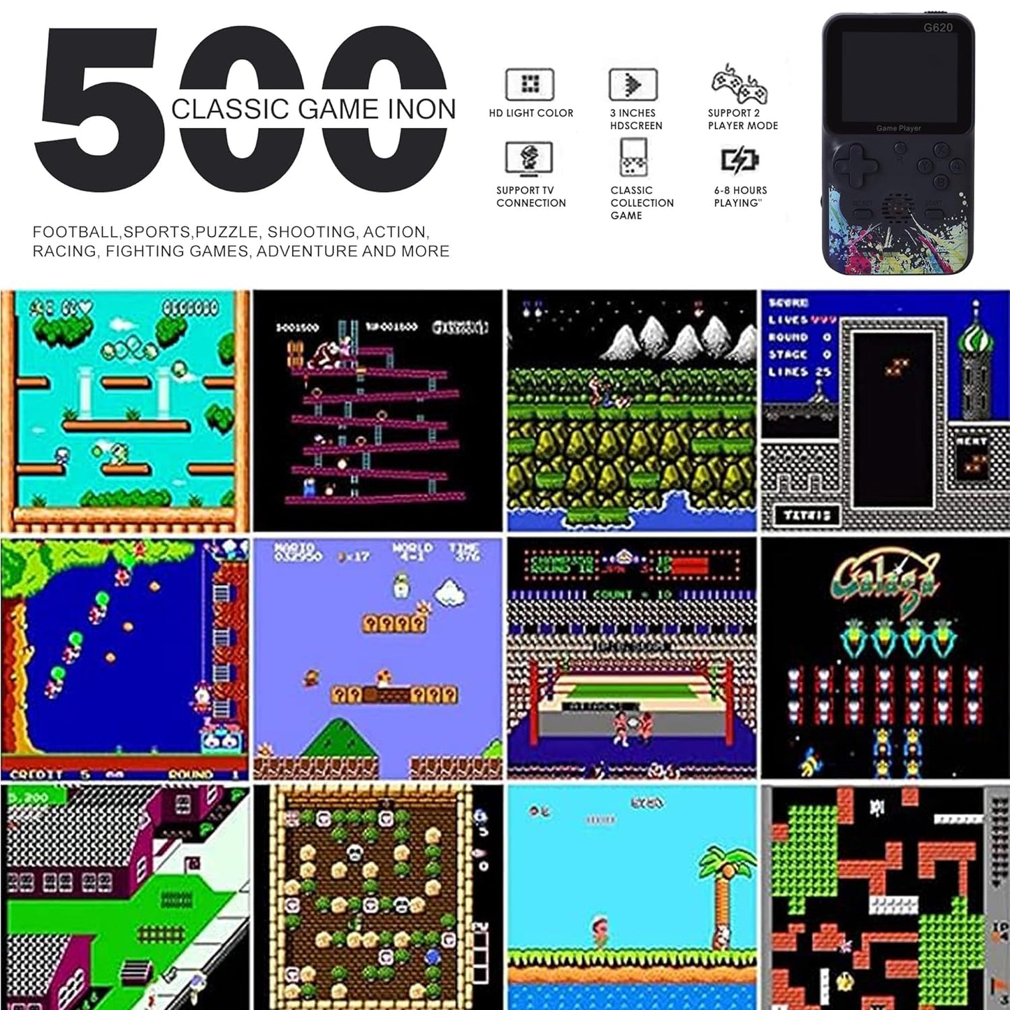 Handheld Game Boy Video Game Console for Kids: TV Gaming Fun NA GB with 500 in 1