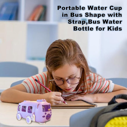 Bus Water Bottle For Kids With Strap, Sipper, & Straw, Leakproof 500 Ml