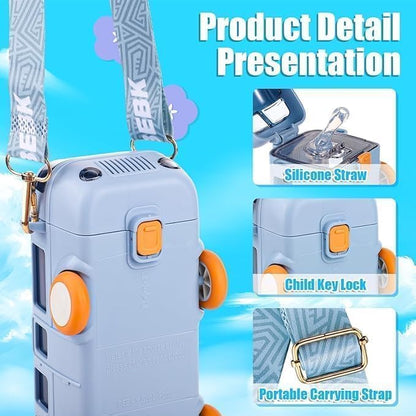 Bus Water Bottle For Kids With Strap, Sipper, & Straw, Leakproof 500 Ml