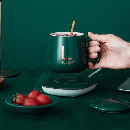 Cup and Warmer Set, Constant Temperature Exquisite Ceramic Beverage Milk Portable Warmer Plate