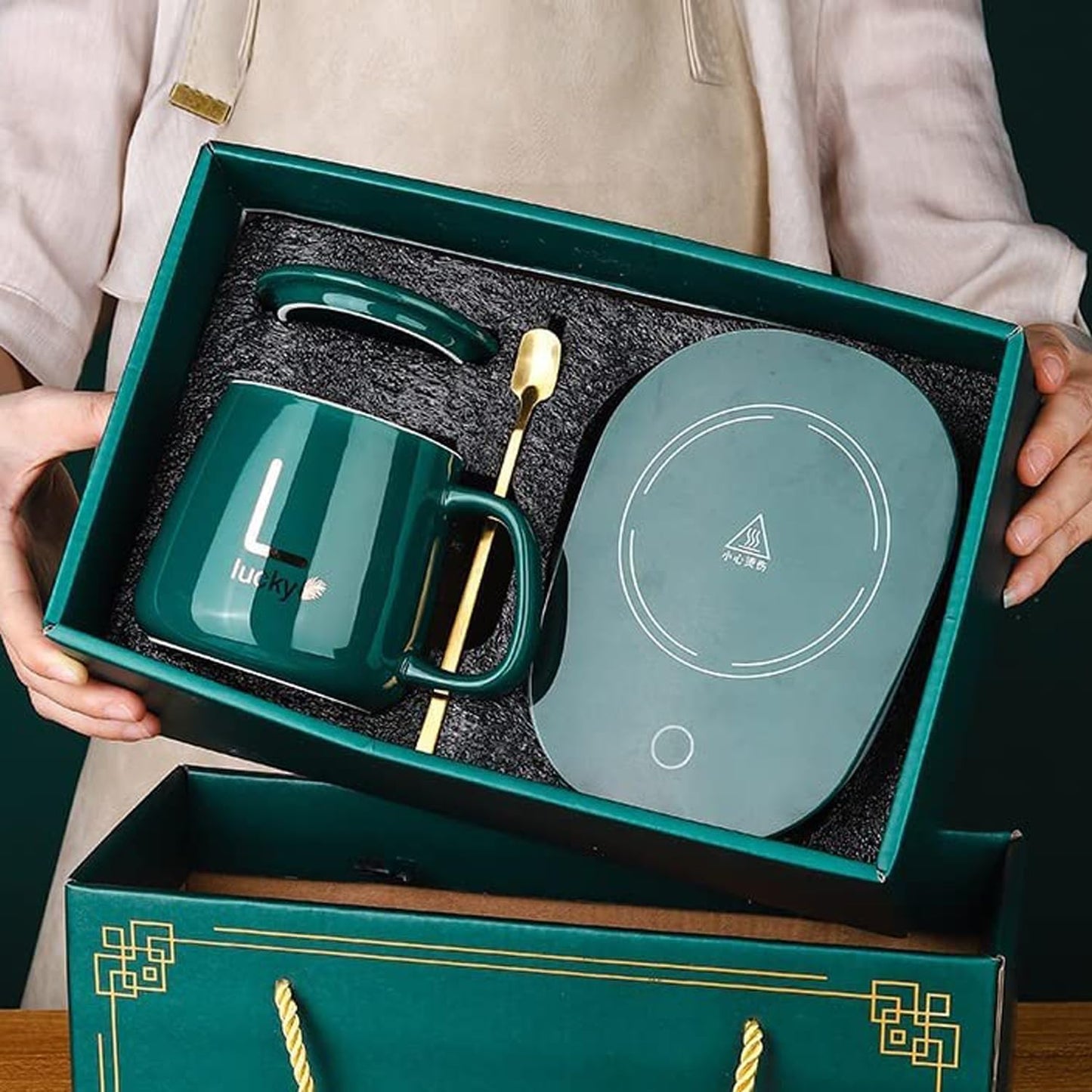 Cup and Warmer Set, Constant Temperature Exquisite Ceramic Beverage Milk Portable Warmer Plate