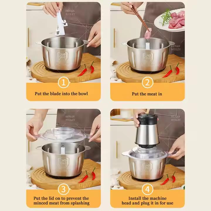 Electric Meat Grinder 2L Stainless Steel Electric Meat Chopper Food Processor