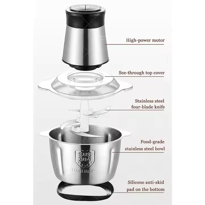 Electric Meat Grinder 2L Stainless Steel Electric Meat Chopper Food Processor