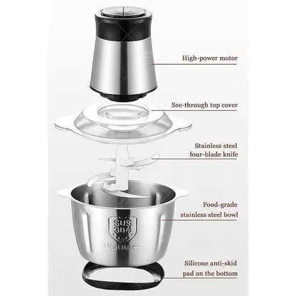 Electric Meat Grinder 2L Stainless Steel Electric Meat Chopper Food Processor