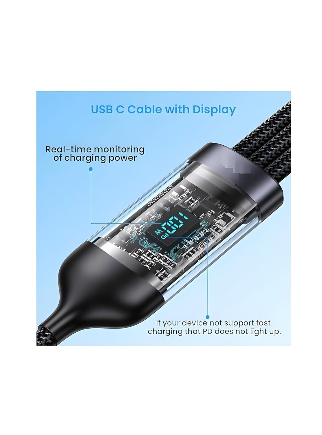 3in1 100W USB Cable Fast Charging Transparent Luminous 100watt Super Charging Cable LED Indicator