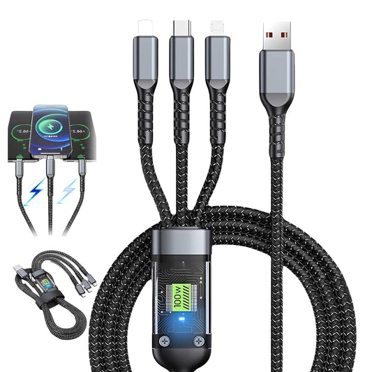 3in1 100W USB Cable Fast Charging Transparent Luminous 100watt Super Charging Cable LED Indicator