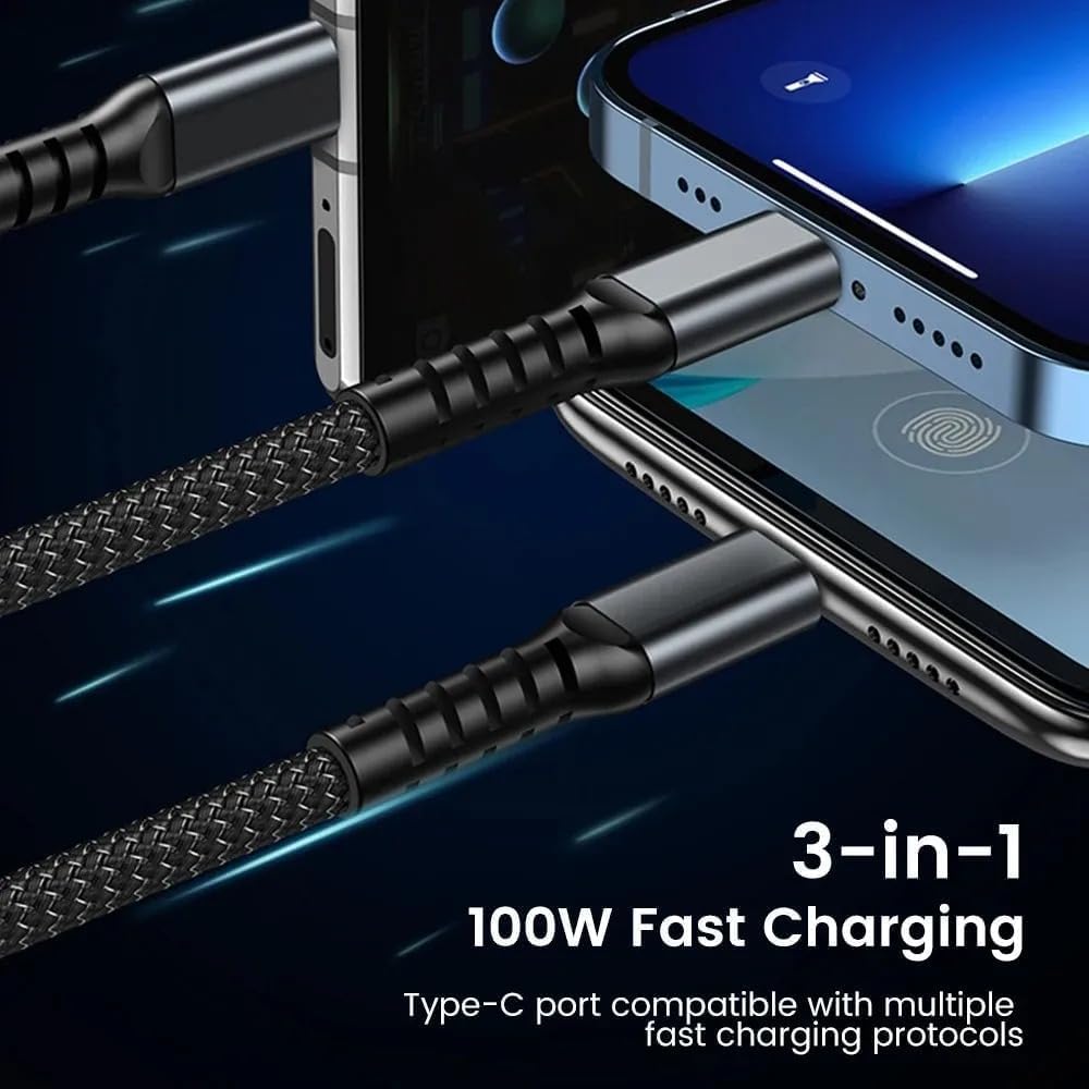 3in1 100W USB Cable Fast Charging Transparent Luminous 100watt Super Charging Cable LED Indicator