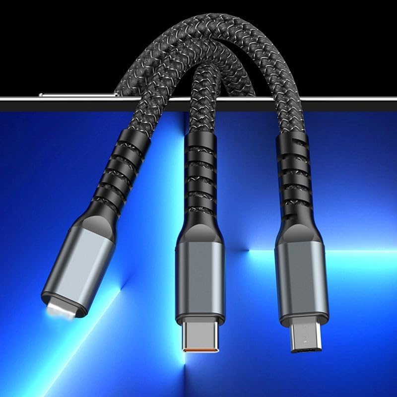 3in1 100W USB Cable Fast Charging Transparent Luminous 100watt Super Charging Cable LED Indicator
