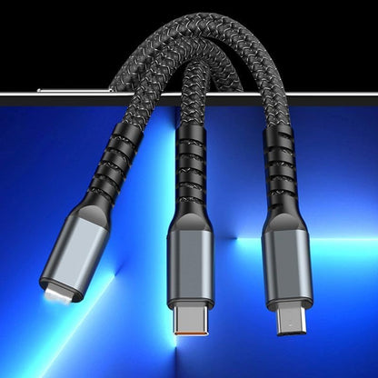 3in1 100W USB Cable Fast Charging Transparent Luminous 100watt Super Charging Cable LED Indicator
