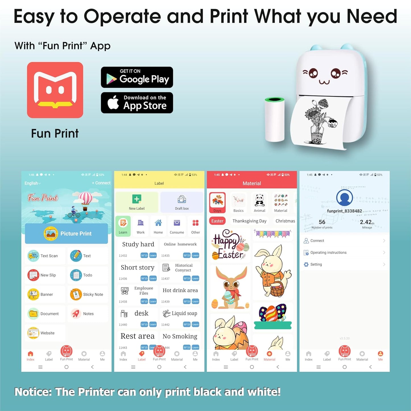 Pocket Mini Thermal printer, Inkless Rechargeable Printer