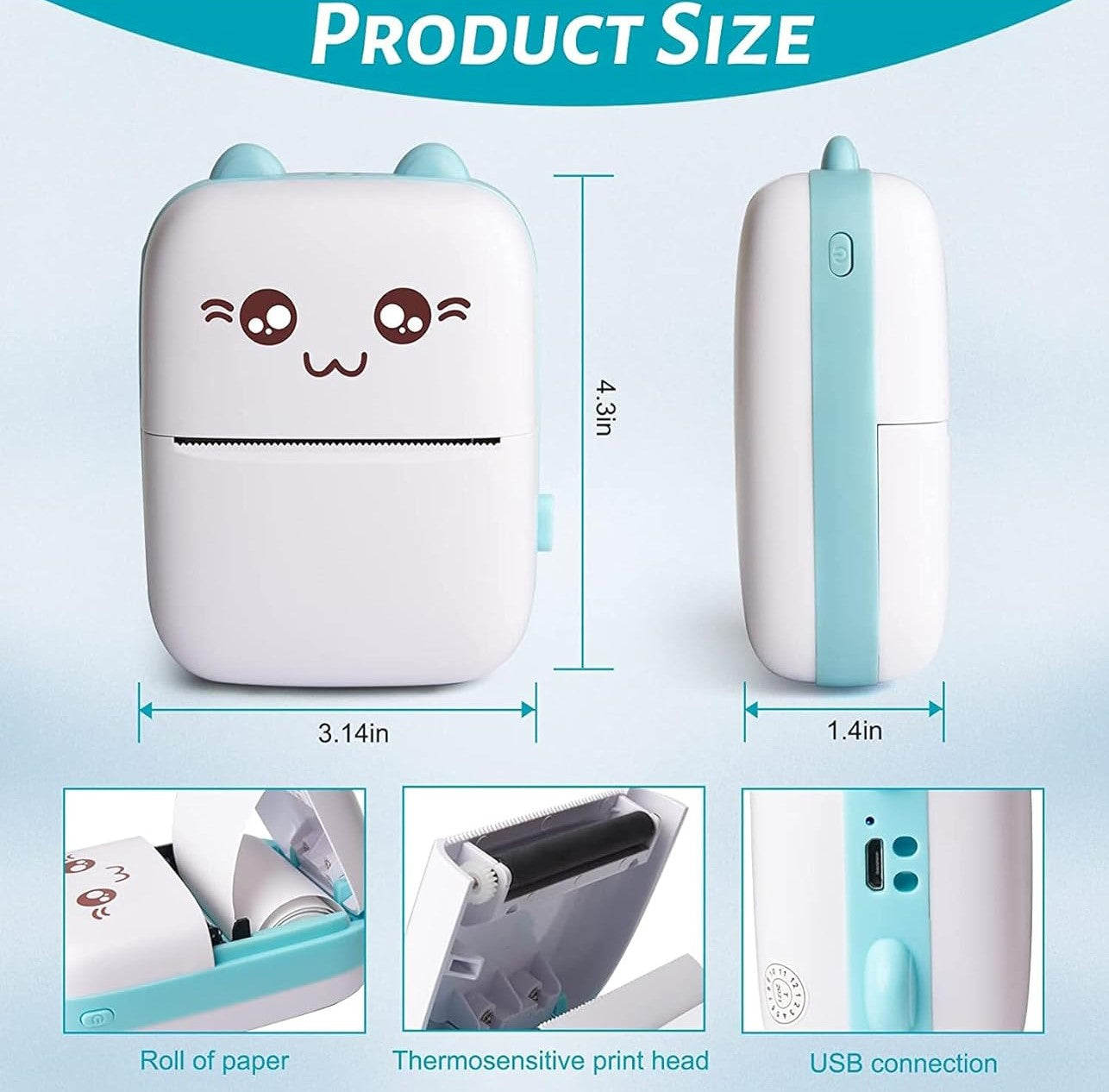 Pocket Mini Thermal printer, Inkless Rechargeable Printer