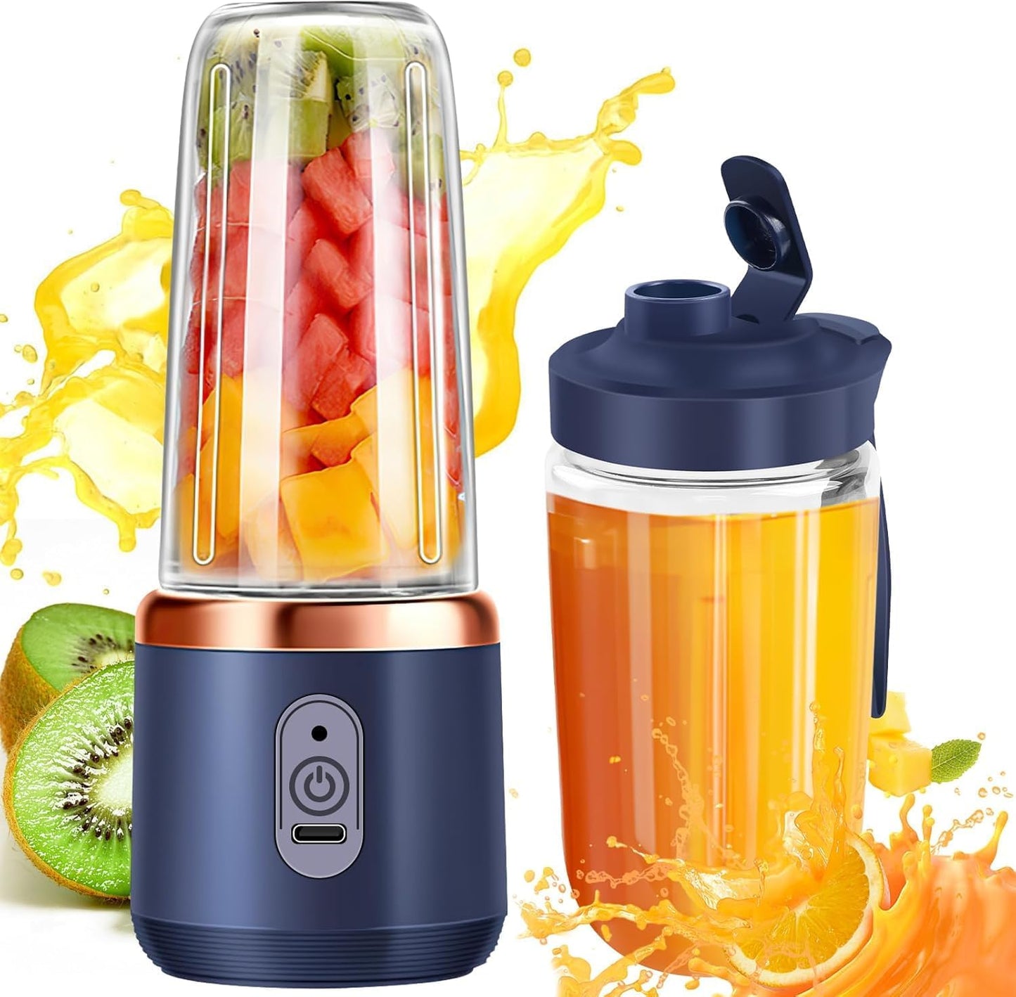 Portable Blender for Smoothies & Juices – 40W Powerful Juicer Blender, Ice-Crushing with 1500mAh Rechargeable Battery & 450ml Built-in Jar