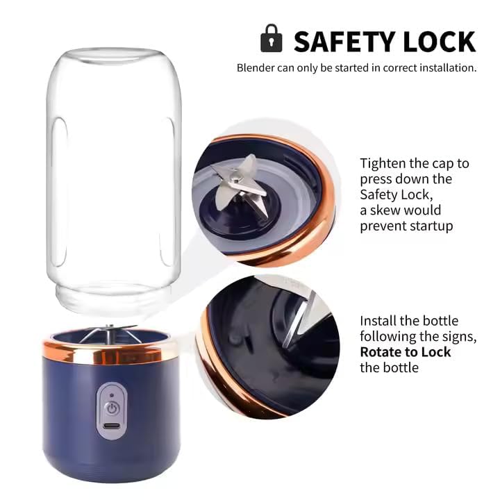 Portable Blender for Smoothies & Juices – 40W Powerful Juicer Blender, Ice-Crushing with 1500mAh Rechargeable Battery & 450ml Built-in Jar