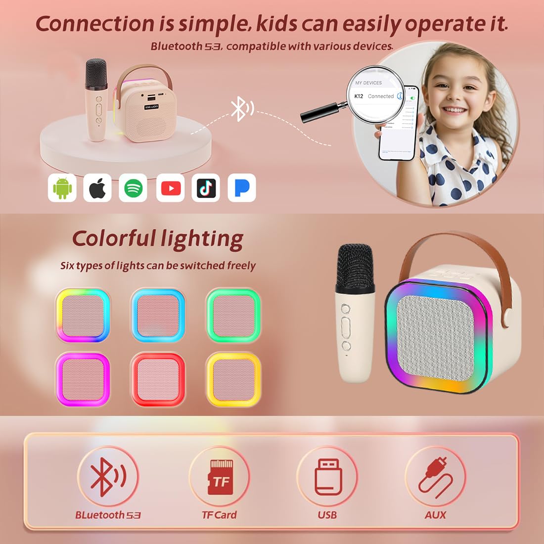 Portable Bluetooth Speaker Karaoke Machine. Mini Portable Blue-Tooth Karaoke Speaker