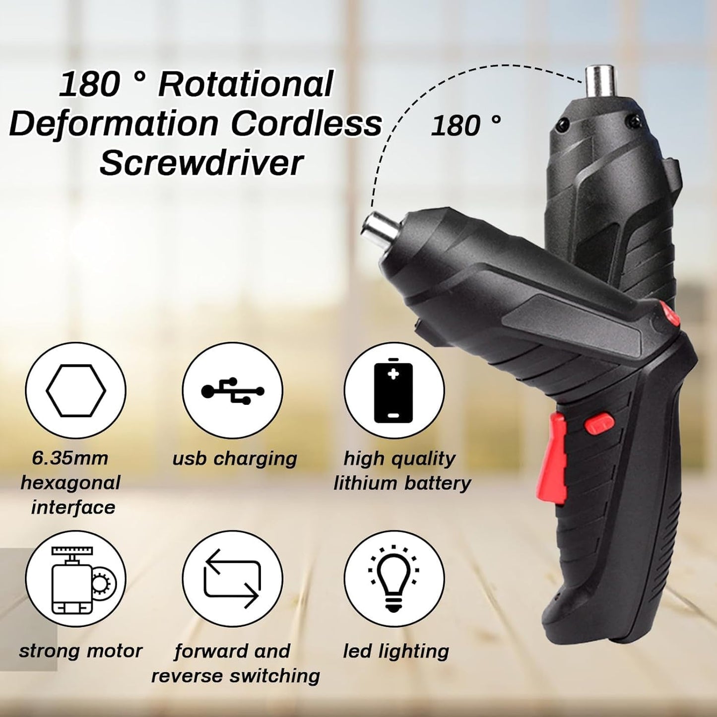 Electric Cordless Screwdriver Kit Set with USB Cable & Rechargeable Battery