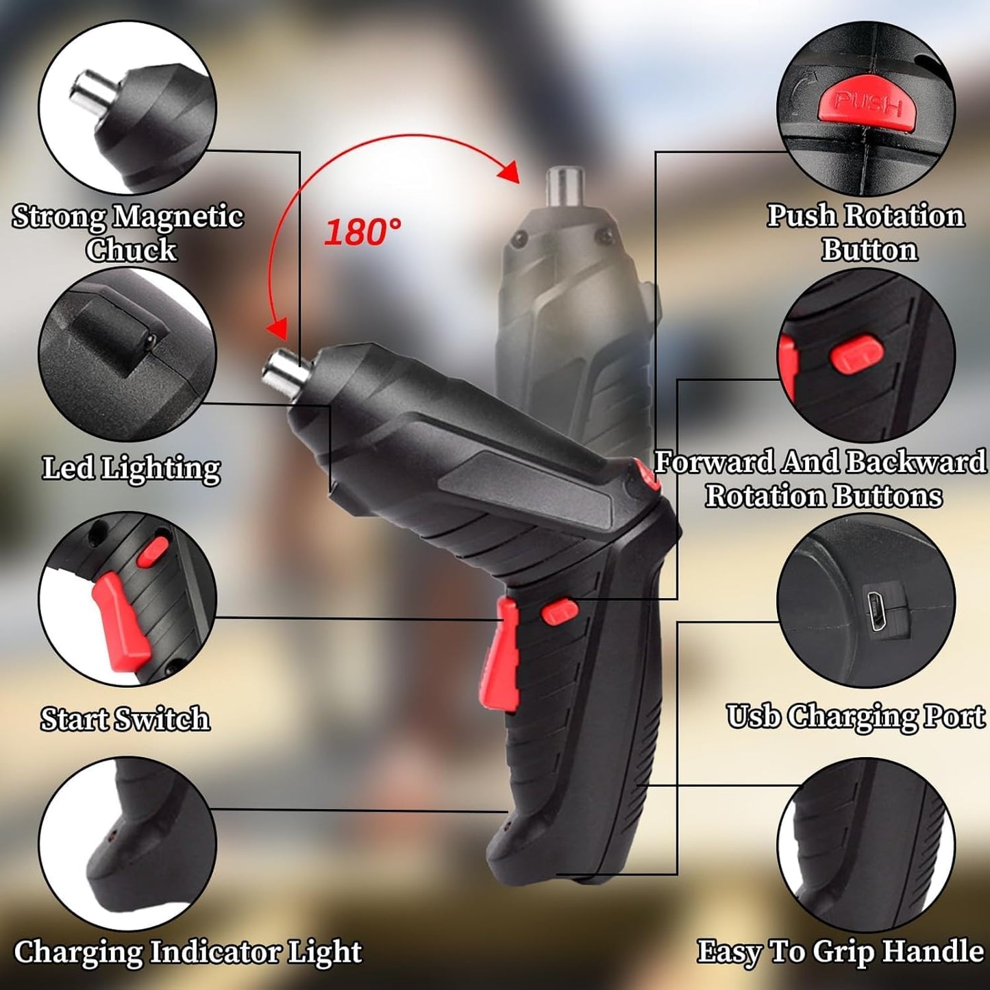 Electric Cordless Screwdriver Kit Set with USB Cable & Rechargeable Battery