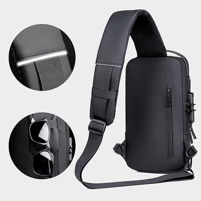 Crossbody Sling Bag For Men Women, Anti-Theft Fashion Chest Bag with USB Charging Port, Waterproof Shoulder Bag