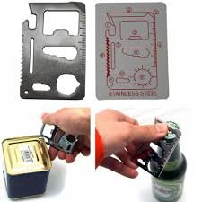 Stainless Steel Heavy Duty 11 in 1 EDC Survival Credit Card Multitool - Portable, Multiple Uses - Wrench, Saw Blade, Can Opener, Cutting Edge, Ruler, Flat Screwdriver, etc.