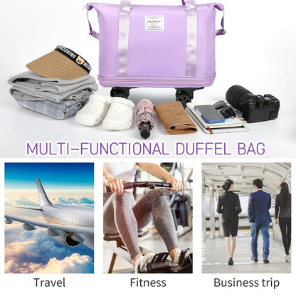 Rolling Duffle Bag with Wheels, Expandable Foldable Duffle Bag with Wheels and Handle for Travel, Rolling Luggage Bag Carry on Bag, Wheeled Travel Bag