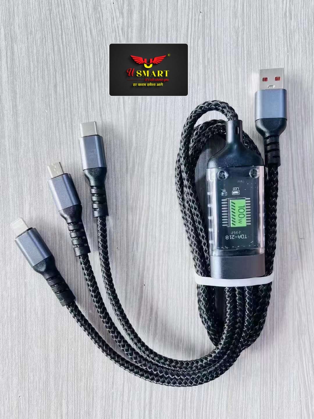 3in1 100W USB Cable Fast Charging Transparent Luminous 100watt Super Charging Cable LED Indicator