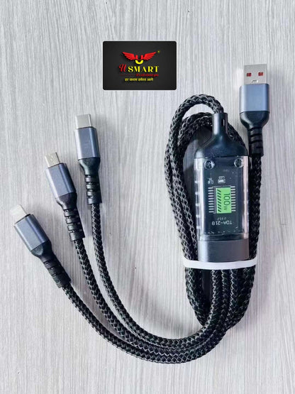 3in1 100W USB Cable Fast Charging Transparent Luminous 100watt Super Charging Cable LED Indicator