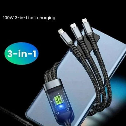 3in1 100W USB Cable Fast Charging Transparent Luminous 100watt Super Charging Cable LED Indicator