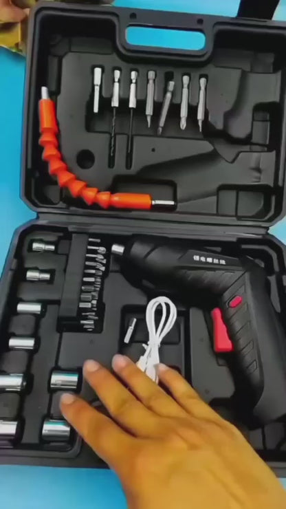 Electric Cordless Screwdriver Kit Set with USB Cable & Rechargeable Battery