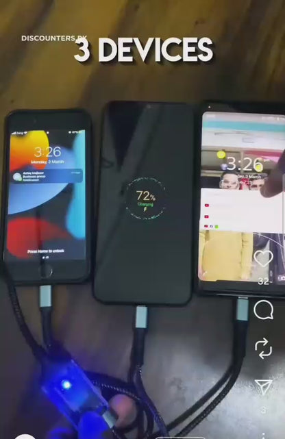 3in1 100W USB Cable Fast Charging Transparent Luminous 100watt Super Charging Cable LED Indicator