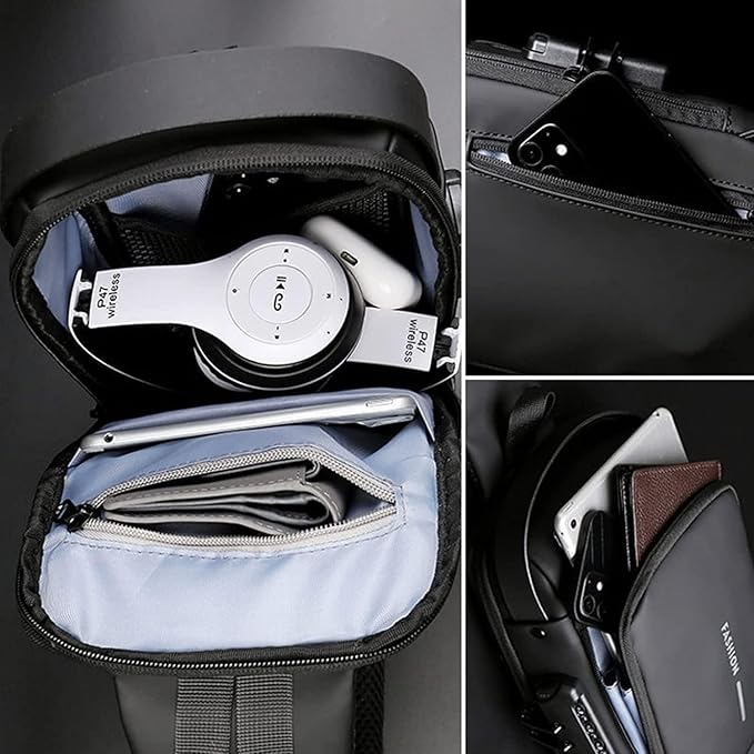 Crossbody Sling Bag For Men Women, Anti-Theft Fashion Chest Bag with USB Charging Port, Waterproof Shoulder Bag