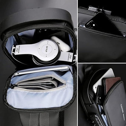 Crossbody Sling Bag For Men Women, Anti-Theft Fashion Chest Bag with USB Charging Port, Waterproof Shoulder Bag